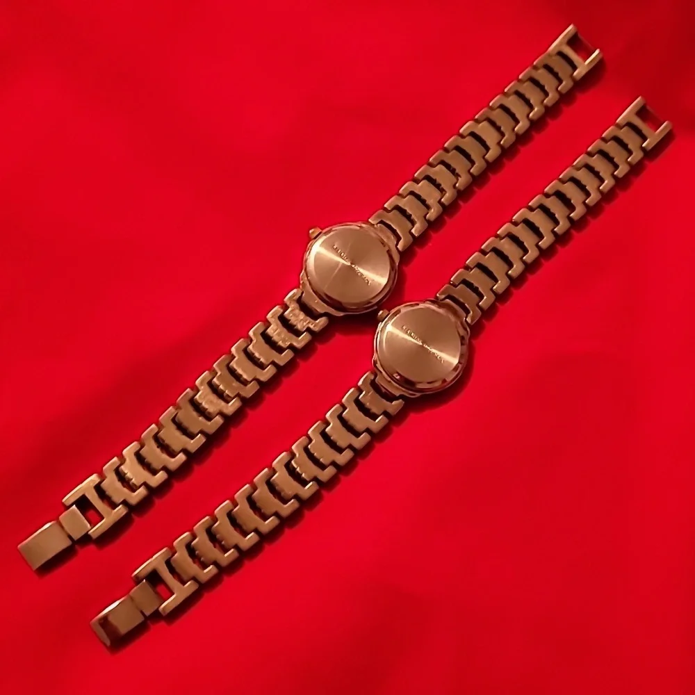 2 MCM or MOM Ladies Watches Silver & Gold‎ Metal Bands White Faces Twin Watch